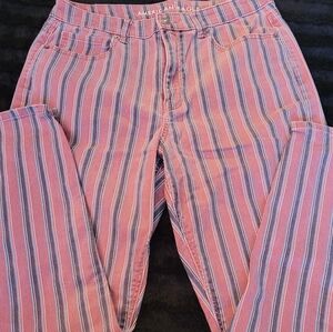 American Eagle Outfitters Women's Striped Jeans - Pink and Blue